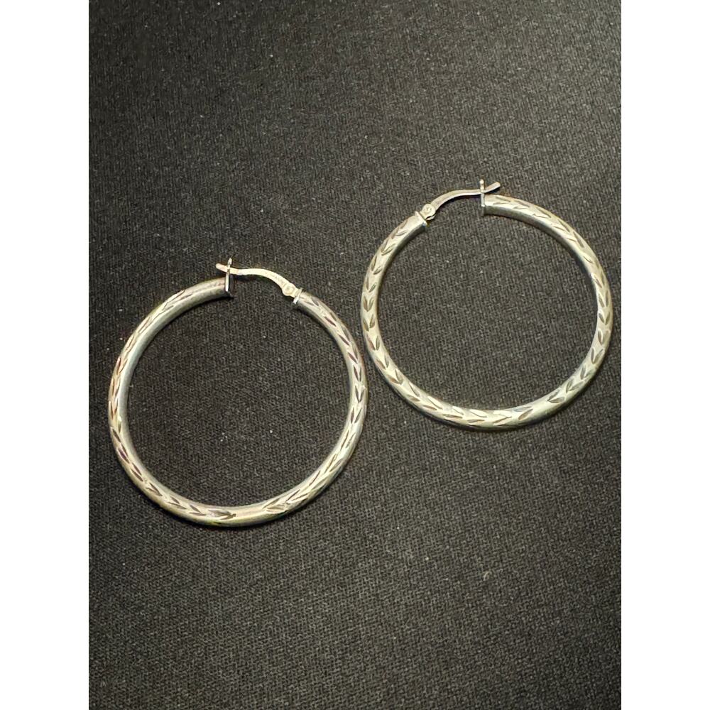 Vintage 925 Hanin Hammered Cross Hatch Round Hook Earrings